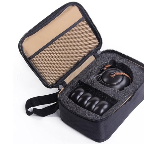 Goodbag Chinese Japanese Tea Set  Porcelain Portable 9 Pieces Bamboo Tea Clip - Picture 3 of 10